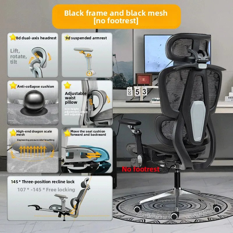 Tragbarer minimalistischer ergonomischer Stuhl mit 10D-Armlehne, Computerstuhl, Bürostuhl, Lernstuhl, Gaming-Stuhl, stabil und langlebig