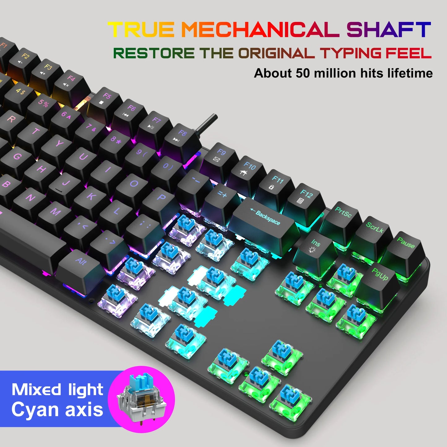 Computer Keyboard Waterproof Portable Gaming Keyboard Backlit Ergonomics Colorful Keyboard Computer Accessories 87 Keys USB