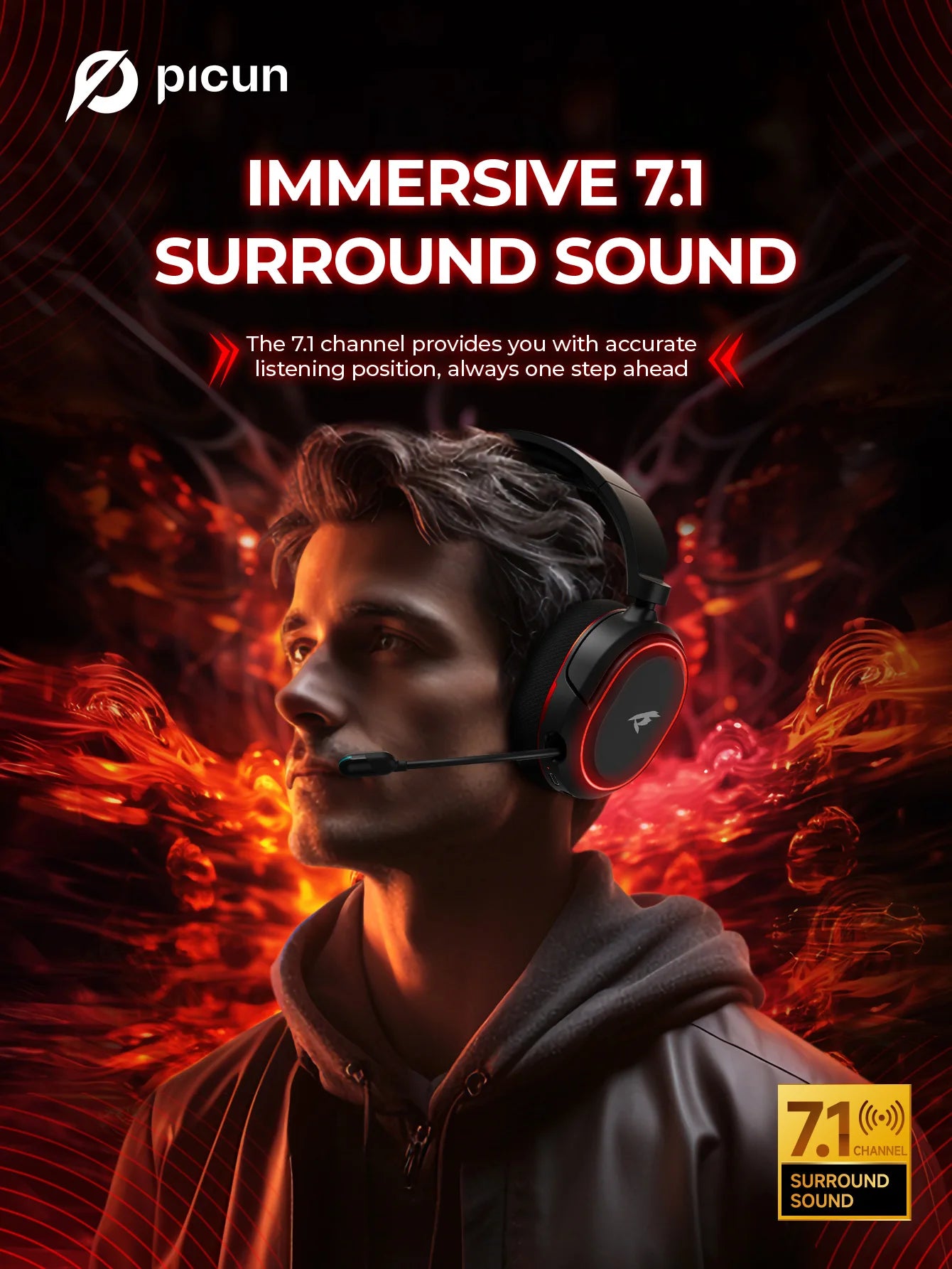 Cuffie da gaming wireless Picun G2 Bluetooth 5.3 – audio surround 7.1, microfono ENC, batteria 100H, cuffie a bassa latenza per PC, PS5, PS4, Switch e dispositivi mobili