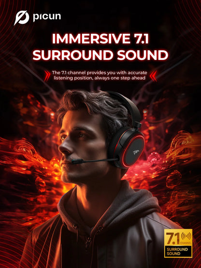 Cuffie da gaming wireless Picun G2 Bluetooth 5.3 – audio surround 7.1, microfono ENC, batteria 100H, cuffie a bassa latenza per PC, PS5, PS4, Switch e dispositivi mobili