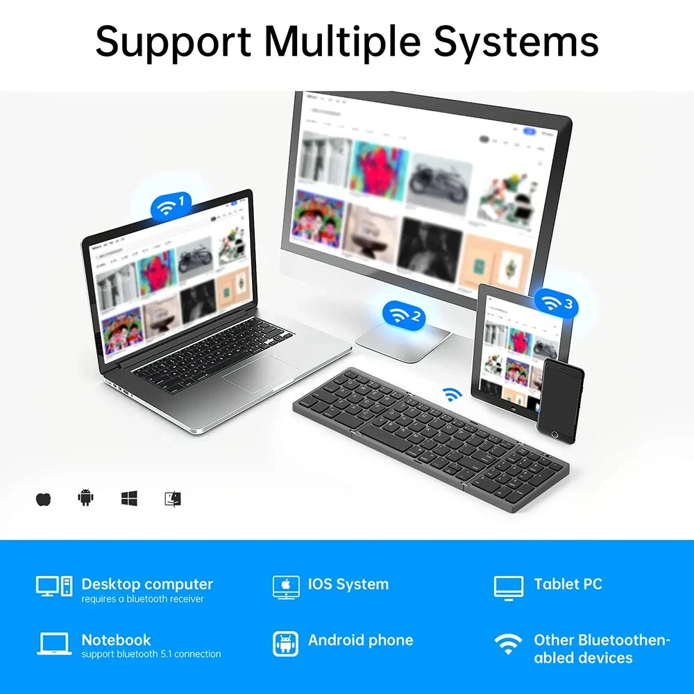 Foldable Wireless Bluetooth Keyboard Rechargeable Folding Keyboard For iPad Mobile Tablet Notebook Office Mini Wireless Keyboard