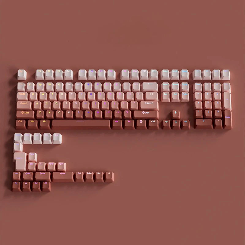 Teclas Gamer RGB retroiluminadas em degradé para teclado mecânico com switch MX, perfil OEM, PBT, branco e azul, layout ISO, teclas DIY