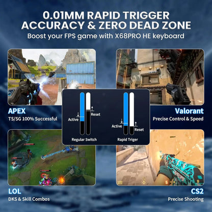 ATTACK SHARK X68PRO HE 60% Wireless Rapid Trigger Gaming Keyboard, Adjustable Actuation, 8K, Hall Effect Magnetic Switch, Tri-mode