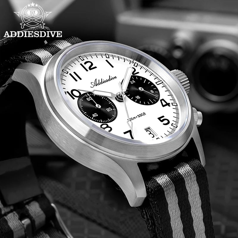ADDIESDIVE 2025 Neue Panda Eye Herrenuhr, luxuriöse Retro-VK64-Quarzuhr für Herren, Sport-Chronograph, 100M wasserdicht, leuchtend