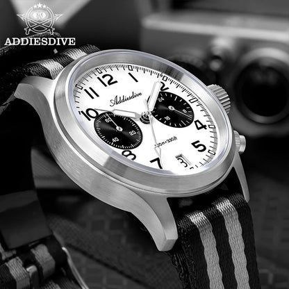 ADDIESDIVE 2025 Neue Panda Eye Herrenuhr, luxuriöse Retro-VK64-Quarzuhr für Herren, Sport-Chronograph, 100M wasserdicht, leuchtend