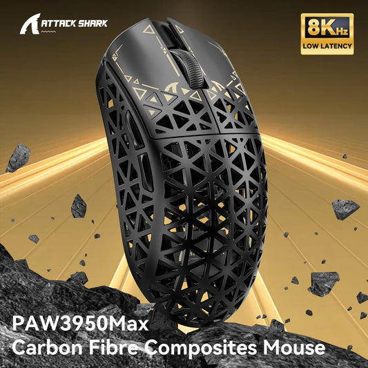 ATTACK SHARK R5 Ultra Carbon Fiber Kabellose 8K-Gaming-Maus 39g SUPERLIGHT, PixArt PAW3950MAX Gaming-Sensor, 8000Hz kabelloses Polling