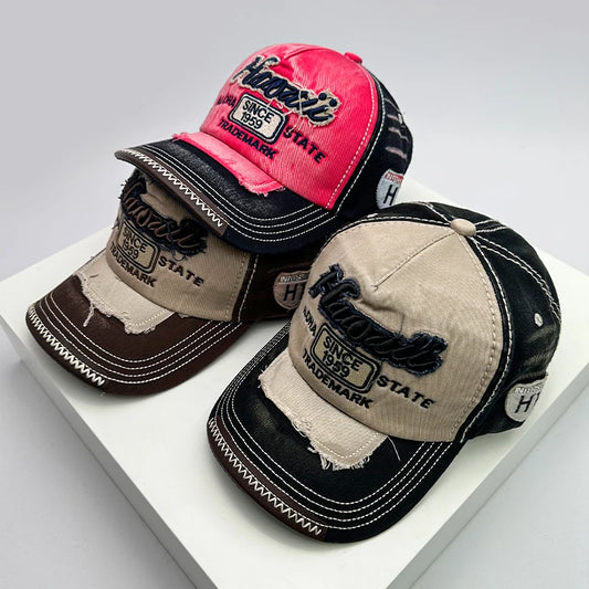 Gorras de béisbol vintage coreanas lavadas para hombre y mujer, de algodón, con cierre snapback, bordado de letras, versátiles, modernas e informales con efecto desgastado