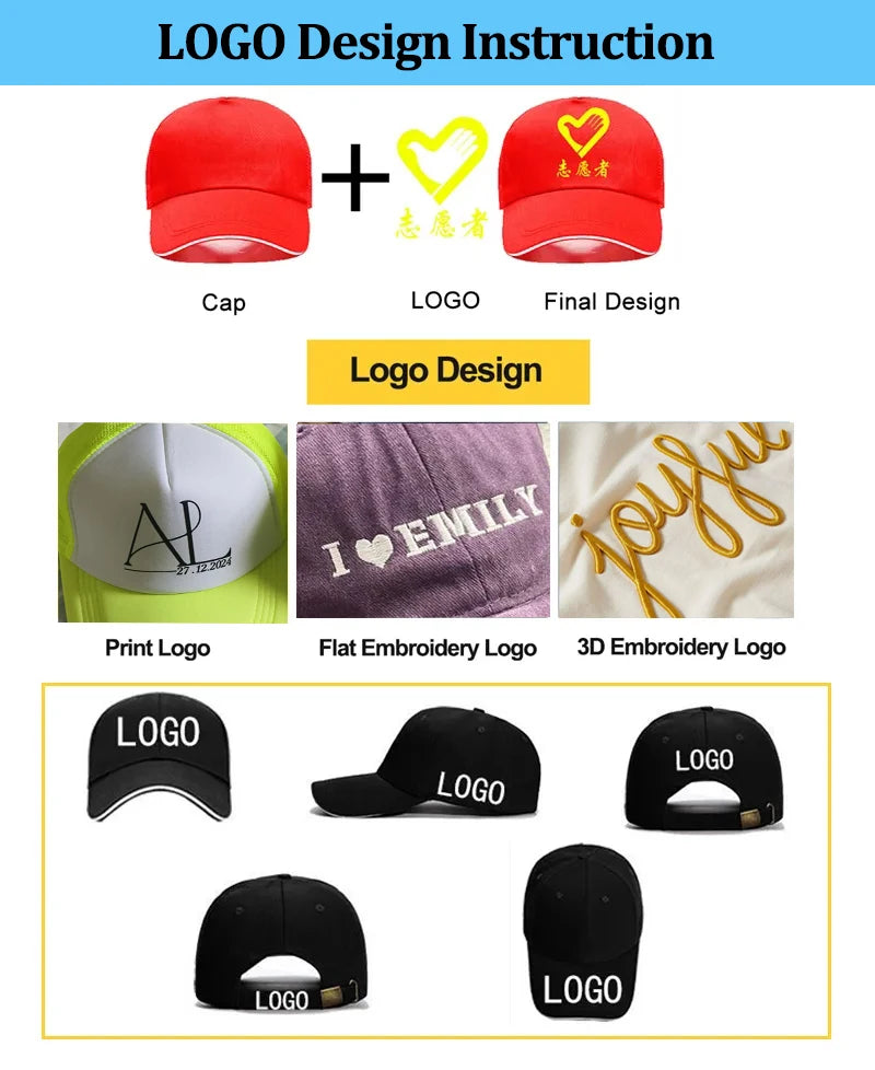 Custom Print Embroidery Logo Flat-brimmed baseball cap Unisex Outdoor Hat Hip Hop Dad Hat Gorras Hombre Street Snapback Hat