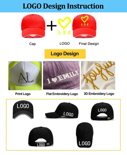 Custom Print Embroidery Logo Flat-brimmed baseball cap Unisex Outdoor Hat Hip Hop Dad Hat Gorras Hombre Street Snapback Hat