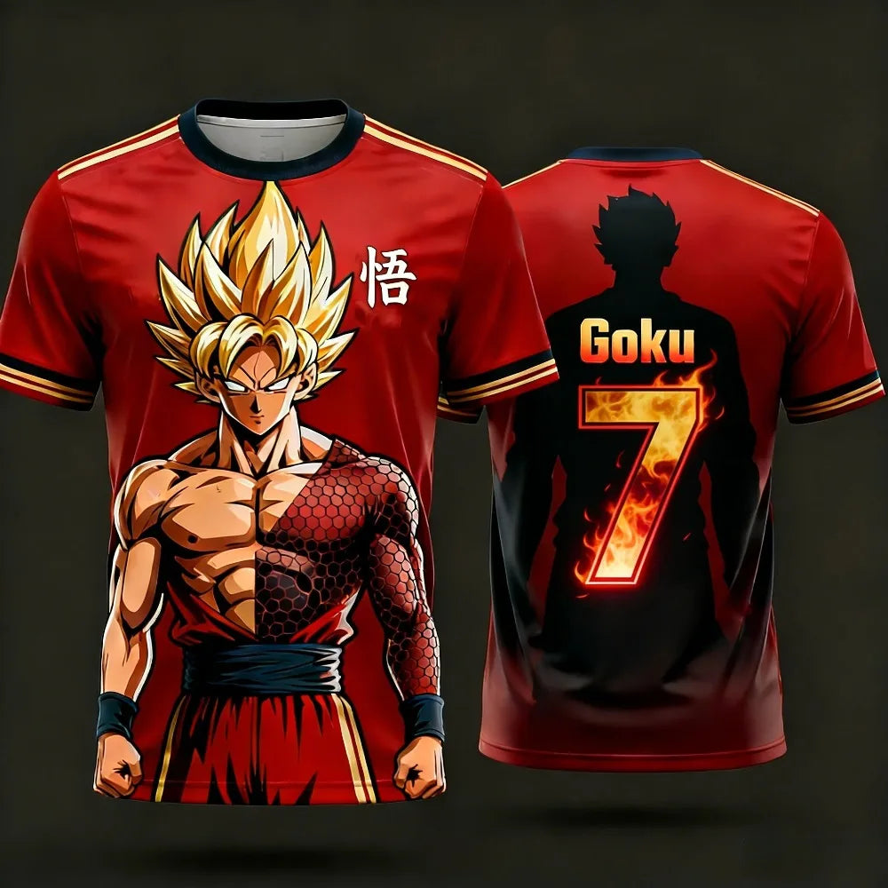 T-shirt casual Dragon Ball de verão 2026 para homem, com estampado 3D, manga curta, corte largo, respirável, para mulher e criança, estilo desportivo