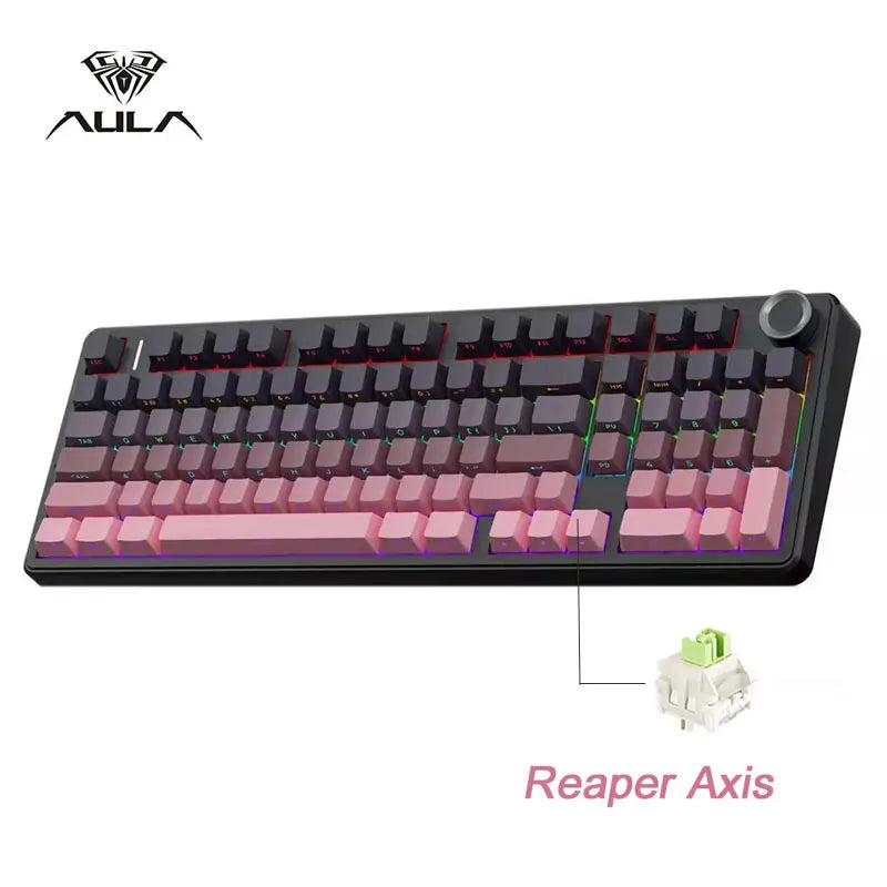 Teclado Mecânico Gaming E-sports AULA F99 Pro Três Modos RGB Hot Swappable 96% PBT Personalizado Sem Fios com Botão Medi