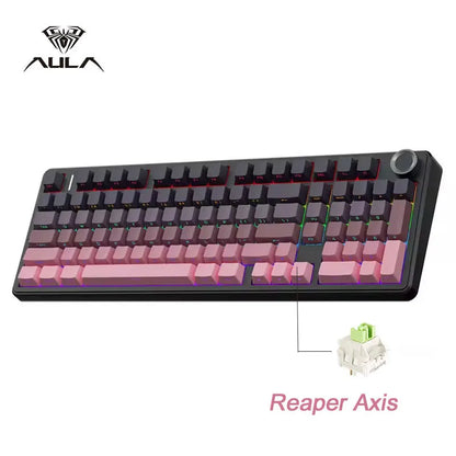 Teclado Mecânico Gaming E-sports AULA F99 Pro Três Modos RGB Hot Swappable 96% PBT Personalizado Sem Fios com Botão Medi