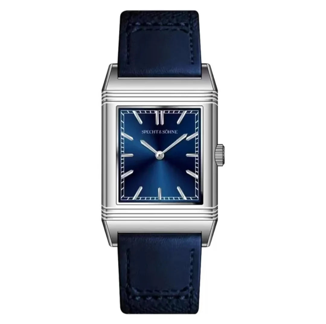 Specht&Söhne Reversible Square Watch Ronda Quartz Movt Stainless Steel Case Sapphire Crystal Flip Design Mens Fashion Wristwatch