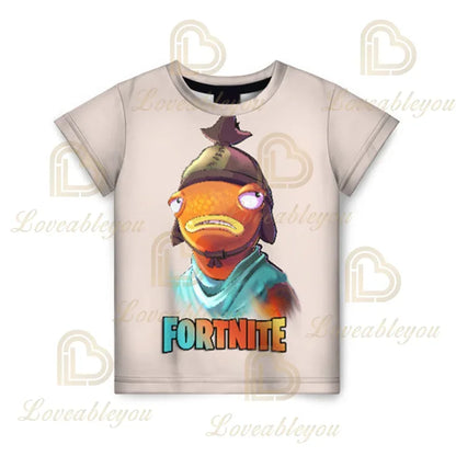 Nova T-shirt de Verão Fortnite para Rapazes, T-shirt Cartoon Gira, Manga Curta, para Homem, Mulher e Criança, T-shirts para Adolescentes, Tops Streetwear