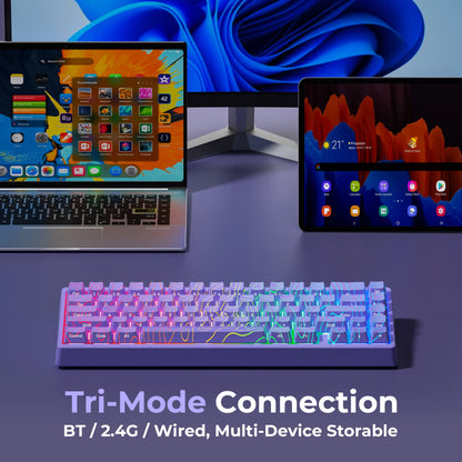 Teclado Mecânico Sem Fios XVX M67 JadeStone com Teclas IMD-Tech Tri-Mode, Teclado Gamer Branco Topographic com Design Gasket