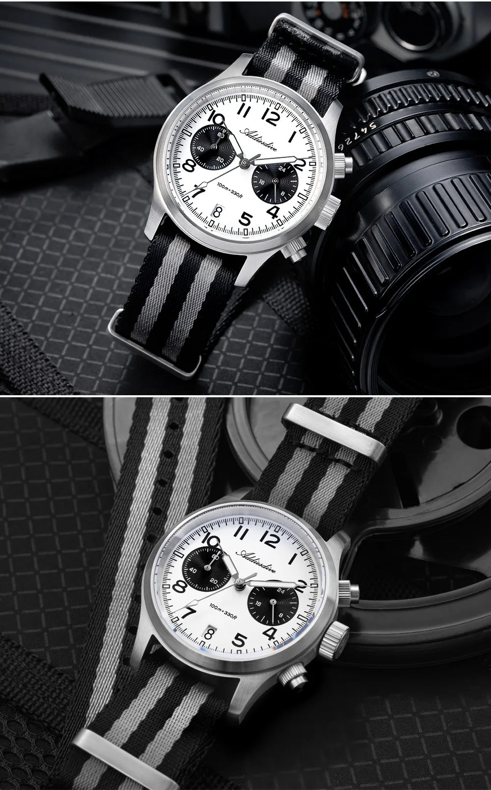 ADDIESDIVE 2025 Neue Panda Eye Herrenuhr, luxuriöse Retro-VK64-Quarzuhr für Herren, Sport-Chronograph, 100M wasserdicht, leuchtend
