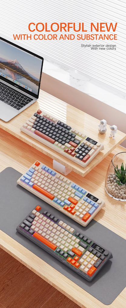 M96 Bluetooth Keyboard Wireless FREEWOLF Screen Gaming Keyboard, Electronic Screen, Multi-Device Connection, Ergonomics Gaming