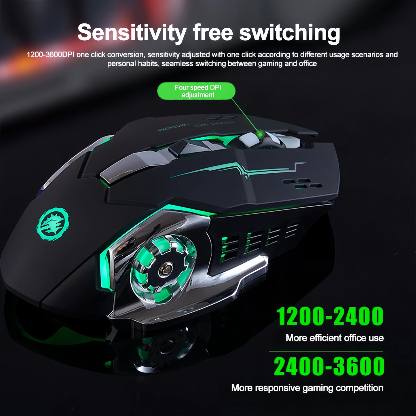 Mouse KEBIDUMEI cu Bluetooth 5.2 dual-mode, mouse wireless 2.4G, mouse de gaming RGB reîncărcabil, silențios, 3600 DPI, pentru laptop