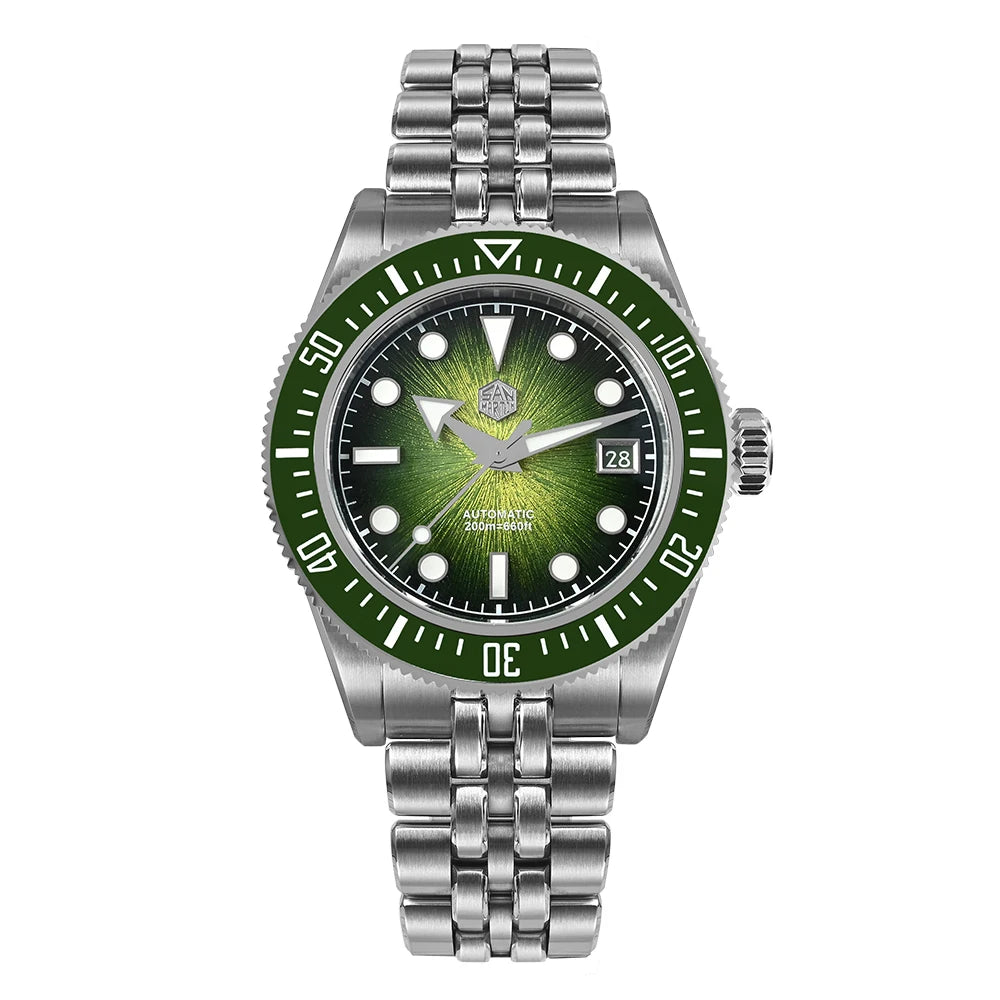San Martin 40mm Luxus-Taucheruhr für Herren, Miyota 9015, Sunburst-Emaille-Zifferblatt, automatische mechanische Armbanduhr, wasserdicht bis 200m, SN0148