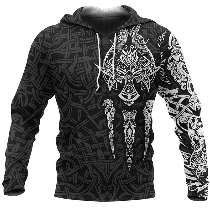 2024 Mens Hoodies Eagle Tattoo Pattern Vikings 3D Printed Fashion Casual Harajuku Hip Hop Autumn And Winter Oversized Sudaderas, Produit gaming premium Fraquane, équipement gamer