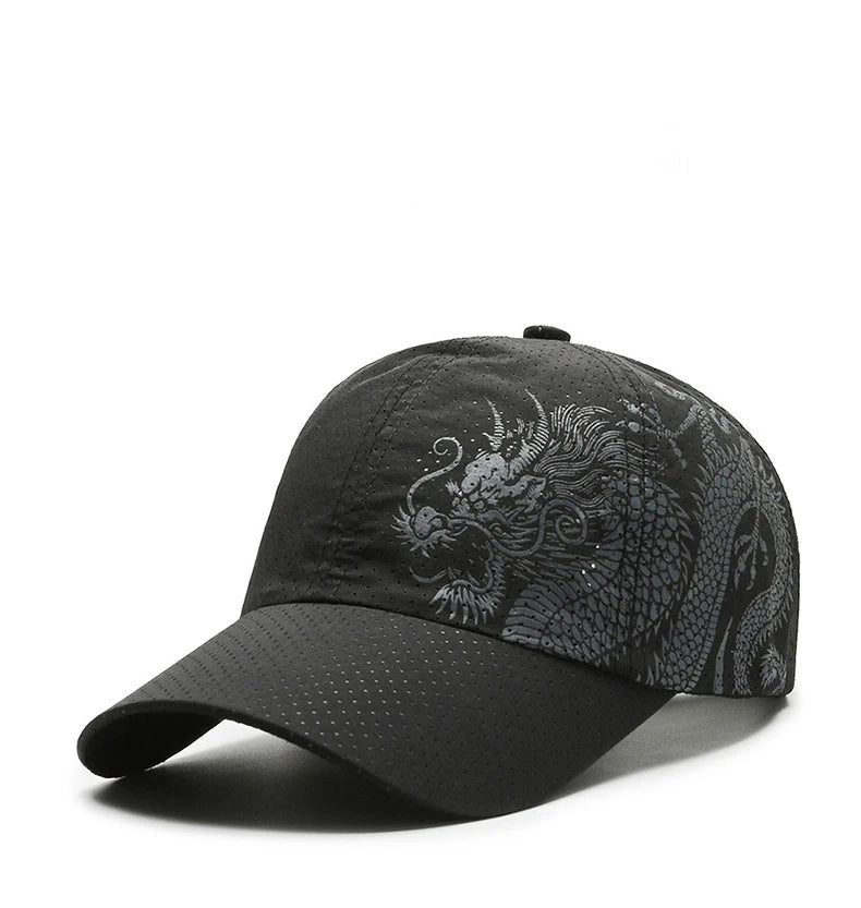 Hat, Chinese Style Printing Dragon Baseball Cap, Polyester Outdoor Quick Drying Hat, Sun Protection Hat, Cap, Cap, Both Men And