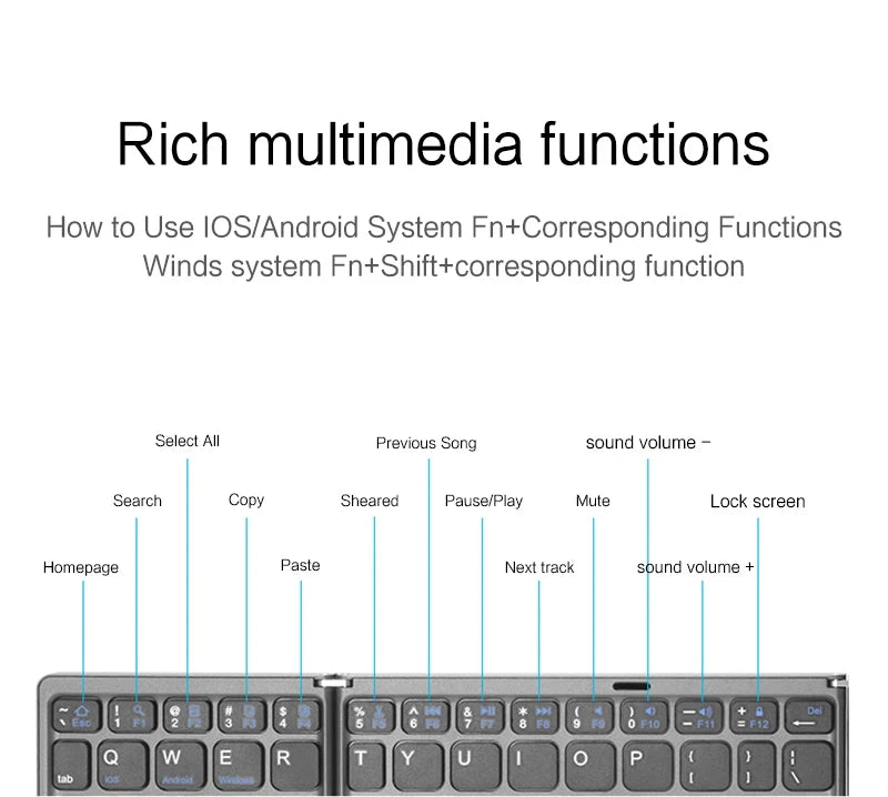 Mini Folding Wireless Bluetooth Keyboard Russian Spanish Arabic Hebrew Portuguese with Touchpad for Windows, Android, IOS