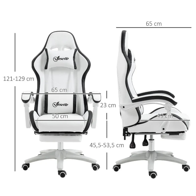 Leather Gaming Chair 135° Reclining with Retractable360° Swivel Height Ergonomic White Contrast Edge Office Chair 120KG Capacity