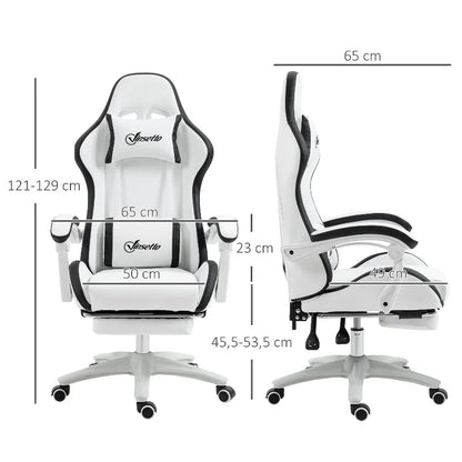 Leather Gaming Chair 135° Reclining with Retractable360° Swivel Height Ergonomic White Contrast Edge Office Chair 120KG Capacity