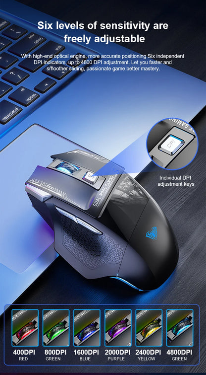 AULA SC550 Gaming Mouse 2.4G Wireless Macro Mouse RGB Backlight Ergonomic Design E-sports Mouse PC Accessories