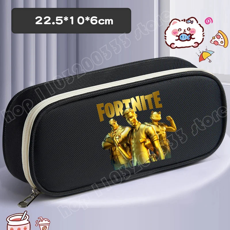 Fortnite Pencil Case Cartoon Character Print Pencil Pouch Canvas Stationery Bag Fashion Student Stationery Box Birthday Gifts