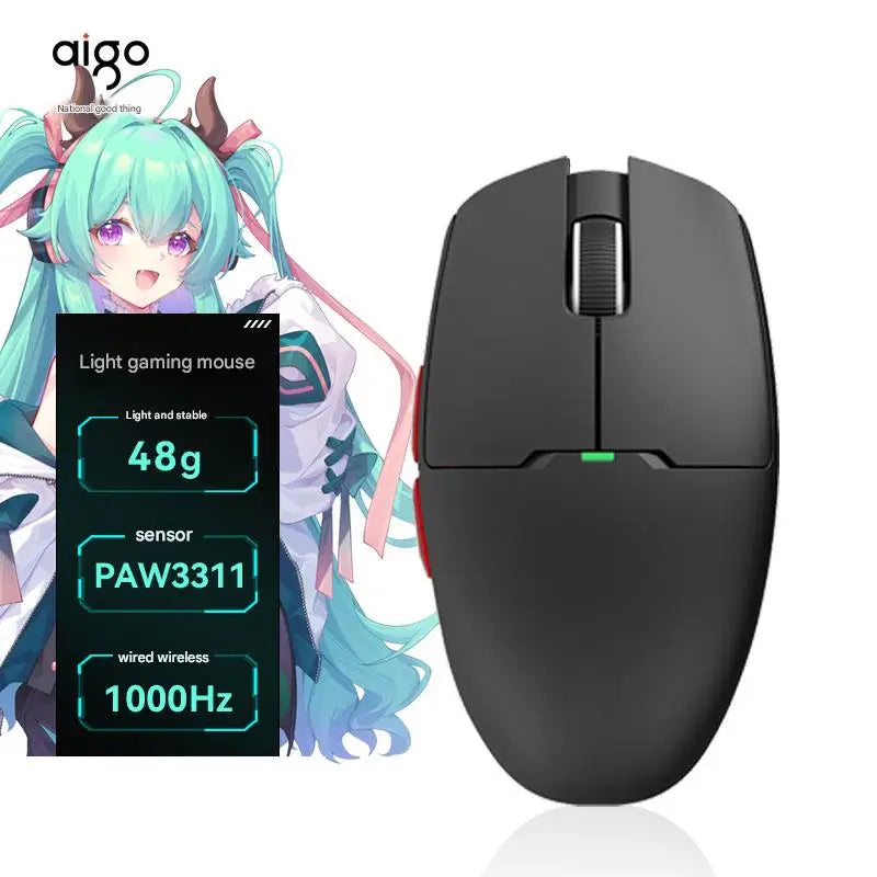 Mouse wireless Bluetooth Aigo GM80 PLUS PRO PAW3311/PAW3395 leggero 1000HZ cablato a tre modalità per gaming ed e-sport, regalo