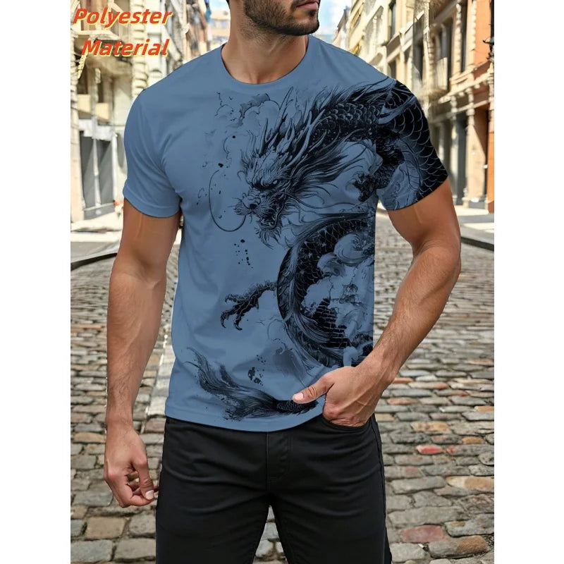 Vintage Chinese Dragon Men's T Shirt For Men Cool Animal Pattern 3D Print T-Shirts Summer Short Sleeve Tees Fashion Tops Tees