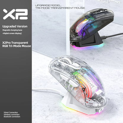 Attack Shark X2PRO Bluetooth Mouse, Tri-Mode, RGB Lights, Magnetic Charging, Transparent, Battery Indicator, Computer Phone