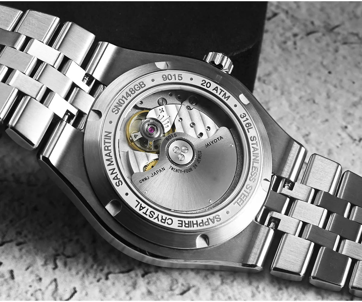 San Martin 40mm Luxus-Taucheruhr für Herren, Miyota 9015, Sunburst-Emaille-Zifferblatt, automatische mechanische Armbanduhr, wasserdicht bis 200m, SN0148