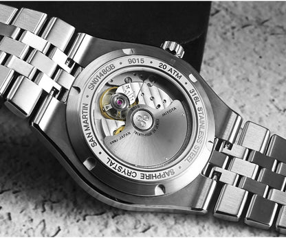 San Martin 40mm Luxus-Taucheruhr für Herren, Miyota 9015, Sunburst-Emaille-Zifferblatt, automatische mechanische Armbanduhr, wasserdicht bis 200m, SN0148
