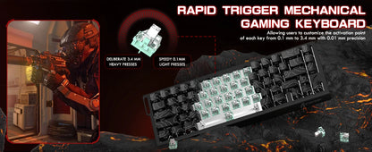 ATTACK SHARK X68PRO HE 60% Wireless Rapid Trigger Gaming Keyboard, Adjustable Actuation, 8K, Hall Effect Magnetic Switch, Tri-mode