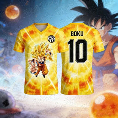 2026 Dragon Ball Super Saiyan Goku Graphic Football Jersey Summer Sports Dry Quickly Men's T-Shirt Kid's Clothing Tee Woman