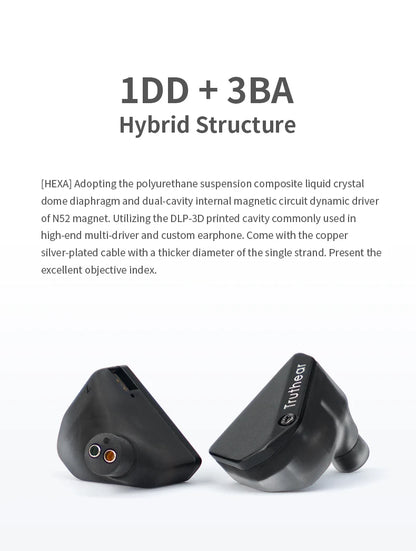 Truthear HEXA 1DD+3BA Hybrid-Kabelkopfhörer – High-Fidelity-In-Ear-Monitor-IEM-Ohrhörer mit 0.78 2Pin versilbertem Kabel