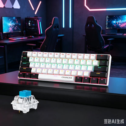 60% Compact Wired Mechanical Keyboard 61 Keys RGB Backlight Red Switch Ergonomic Small Portable for Office Computer Windows Tablet