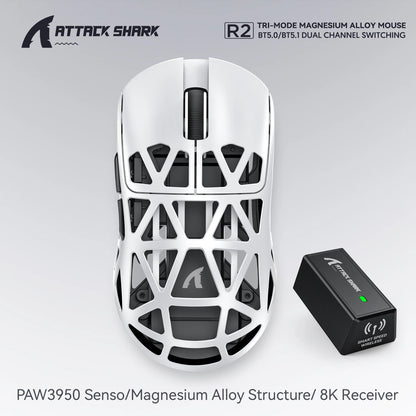 Attack Shark R2 bezdrôtová herná myš PAW3950 8K z horčíkovej zliatiny, ľahká herná myš Bluetooth Tri-Mode na hranie/prácu v kancelárii