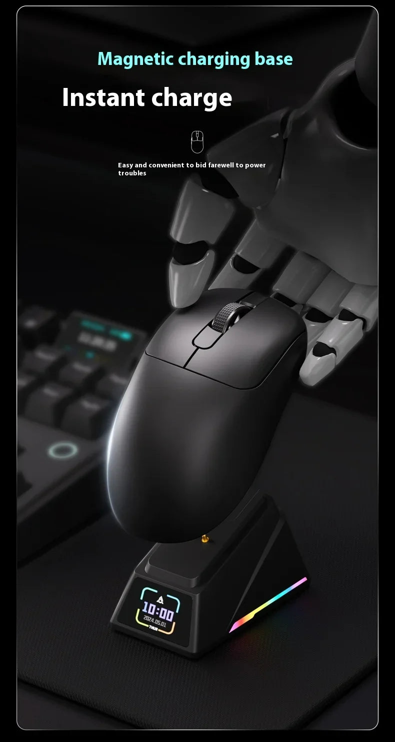 AJAZZ AJ179 APEX Gaming-Maus mit Dock mit Farbdisplay, magnetischem Laden, 8000Hz Hochfrequenz /, Tri-Mode (PAW3950), Rechtshänder
