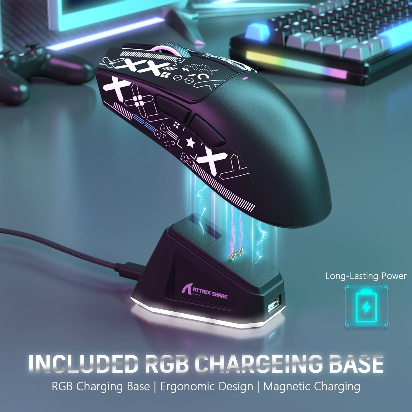 ATTACK SHARK X11 Wireless Gaming Mouse with Charging Dock, PixArt PAW3311 Gaming Sensor, BT/2.4G Wireless/Wired