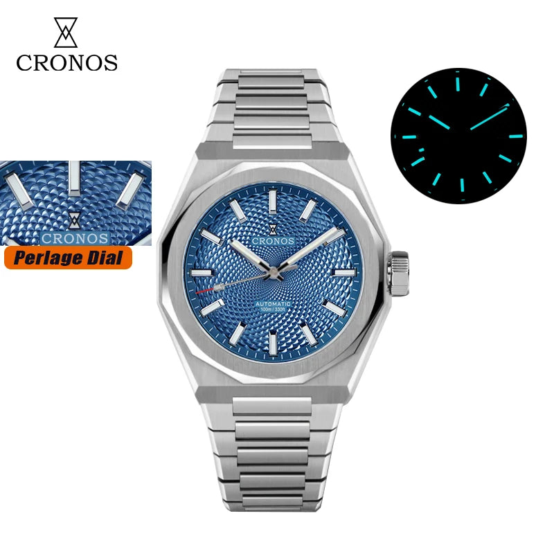 Cronos New Rhombus Perlage 39mm Dial PT5004 Miyota 90S5 See-through Caseback Men Automatic Wristwatches 10ATM Luminous