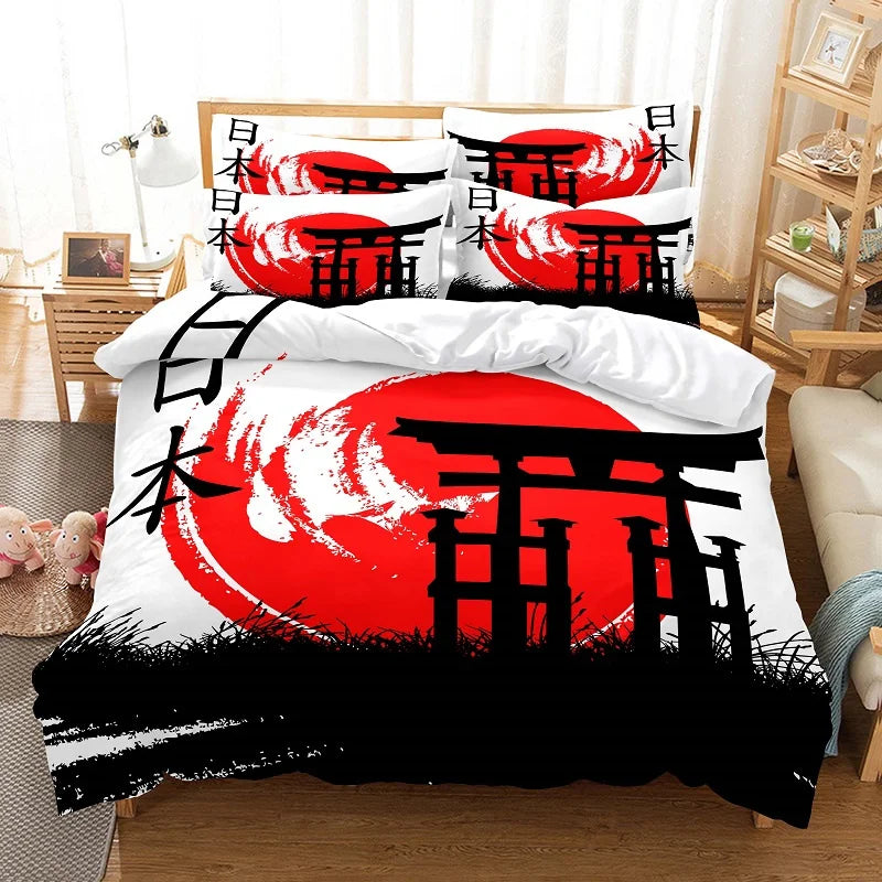 Conjunto de capa de edredão com pintura de bambu, conjunto de roupa de cama em estilo chinês, linho juvenil, tamanho Queen, conjunto de capa de edredão, conjunto de roupa de cama moderno