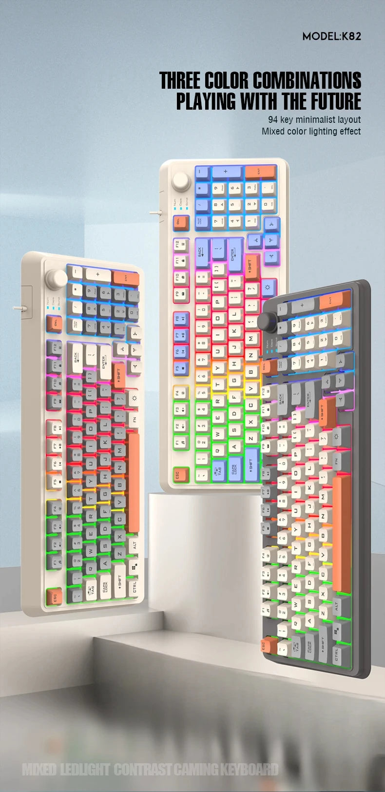 K82 Gaming Keyboard Glows Wired USB Desktop PC/Notebook Available 19-key punchless knob to adjust volume