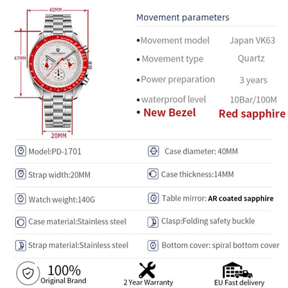Relógio masculino PAGANI DESIGN Série Planetary Saturn Light Tan Quartz Speed Chronograph com cristal de safira AR — Novo 2026