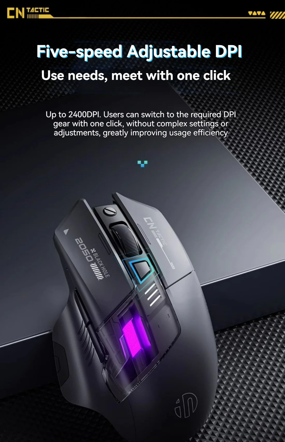 Inphic A9 Pro Three-mode Game Mouse Colorful Light Guide Pillar Power Indicator DPI Adjustable Macro-driver Ergonomics 12800DPI