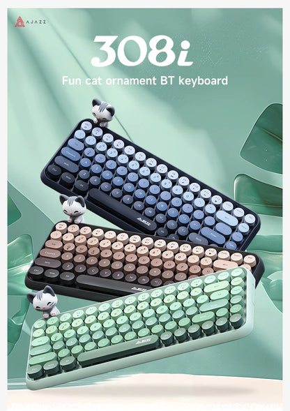 Teclado sem fios Ajazz 308I com 18/84 teclas, teclas redondas, Bluetooth, portátil, 2.4GHz, teclado numérico para tablet, portátil e Android
