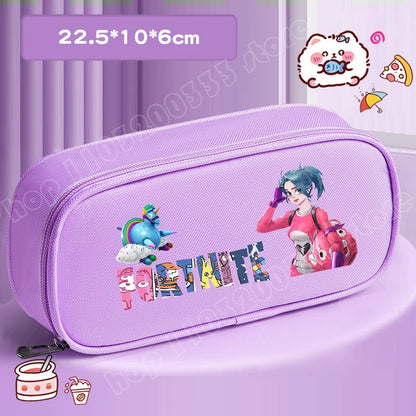Fortnite Pencil Case Cartoon Character Print Pencil Pouch Canvas Stationery Bag Fashion Student Stationery Box Birthday Gifts