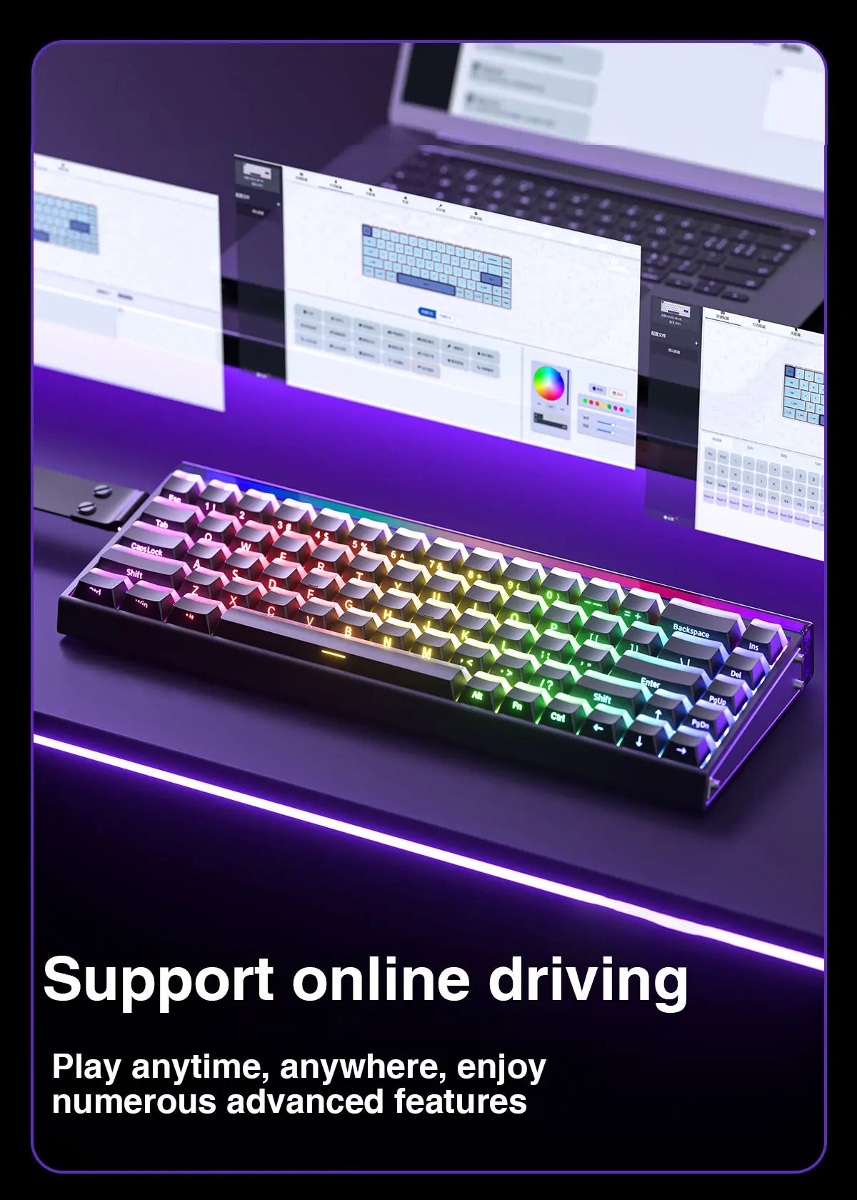Teclado mecânico gaming com fios AULA HERO68 HE, switches magnéticos, Rapid Trigger, taxa de polling 8K, RGB, para esports